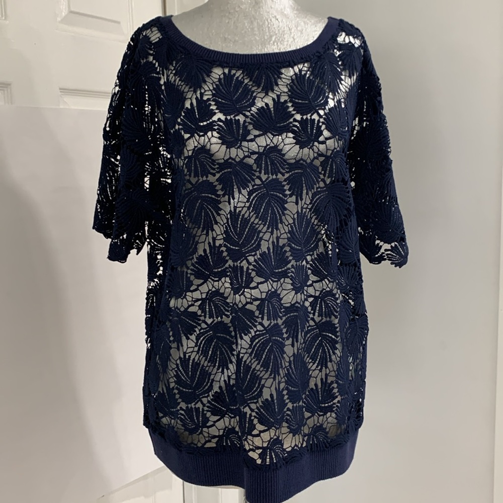 Lilly Pulitzer pullover blue see-through top size large
